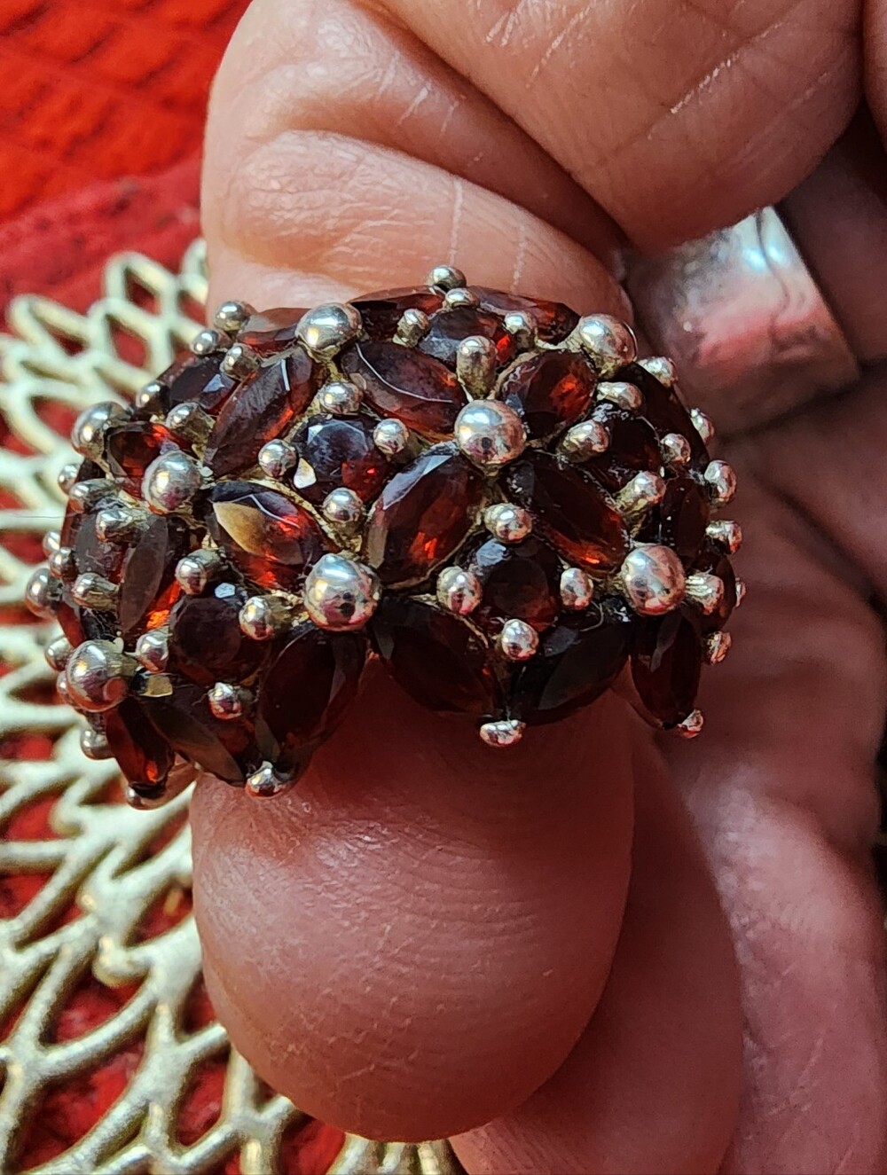 Custom Sterling Silver 925 Garnet Ring. Sz 9